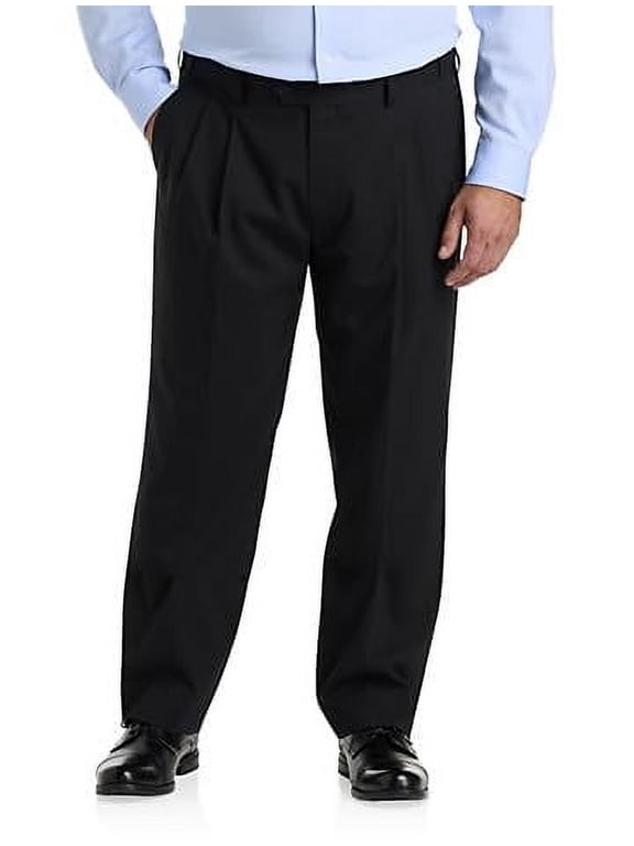 Perfect Fit Waist-Relaxer Pleated Suit Pants Black 52 x 30