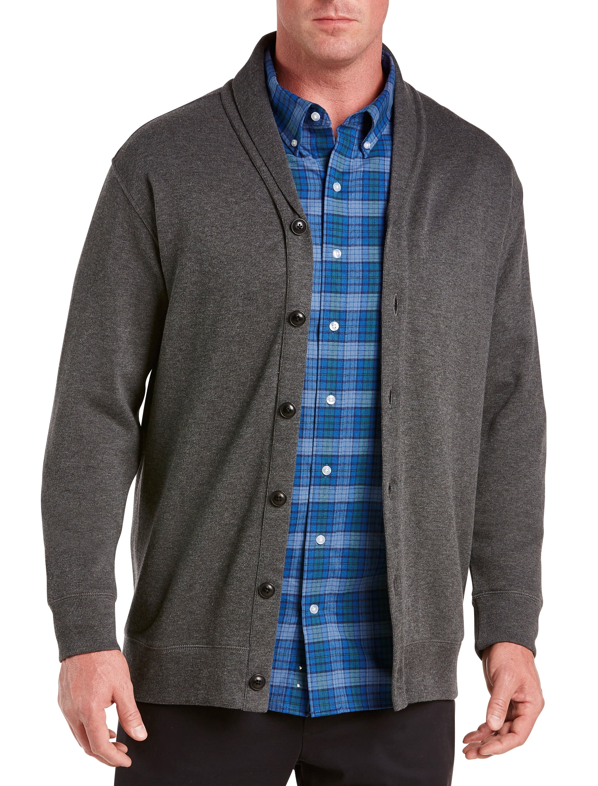 Oak Hill by DXL Men's Big and Tall ShawlCollar Pullover, Charcoal