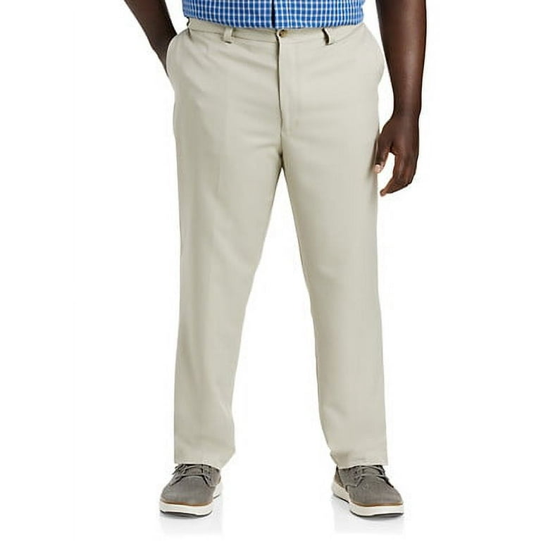 Oak Hill by DXL Men's Big and Tall Waist-Relaxer Flat-Front Microfiber  Pants- New Improved Fit, New Khaki, 58W X 30L