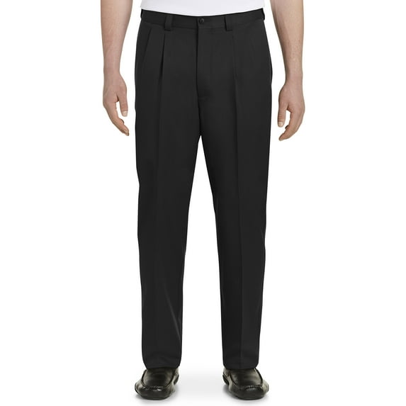 Waist-Relaxer Pleated Microfiber Pants Black 58 x 34