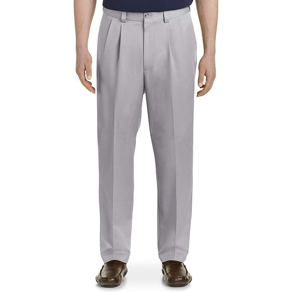 Waist-Relaxer Pleated Microfiber Pants Light Grey 44 x 30