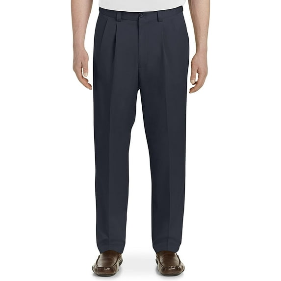 Waist-Relaxer Pleated Microfiber Pants Navy 42 x 30