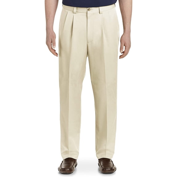 Waist-Relaxer Pleated Microfiber Pants New Khaki 52 x 30