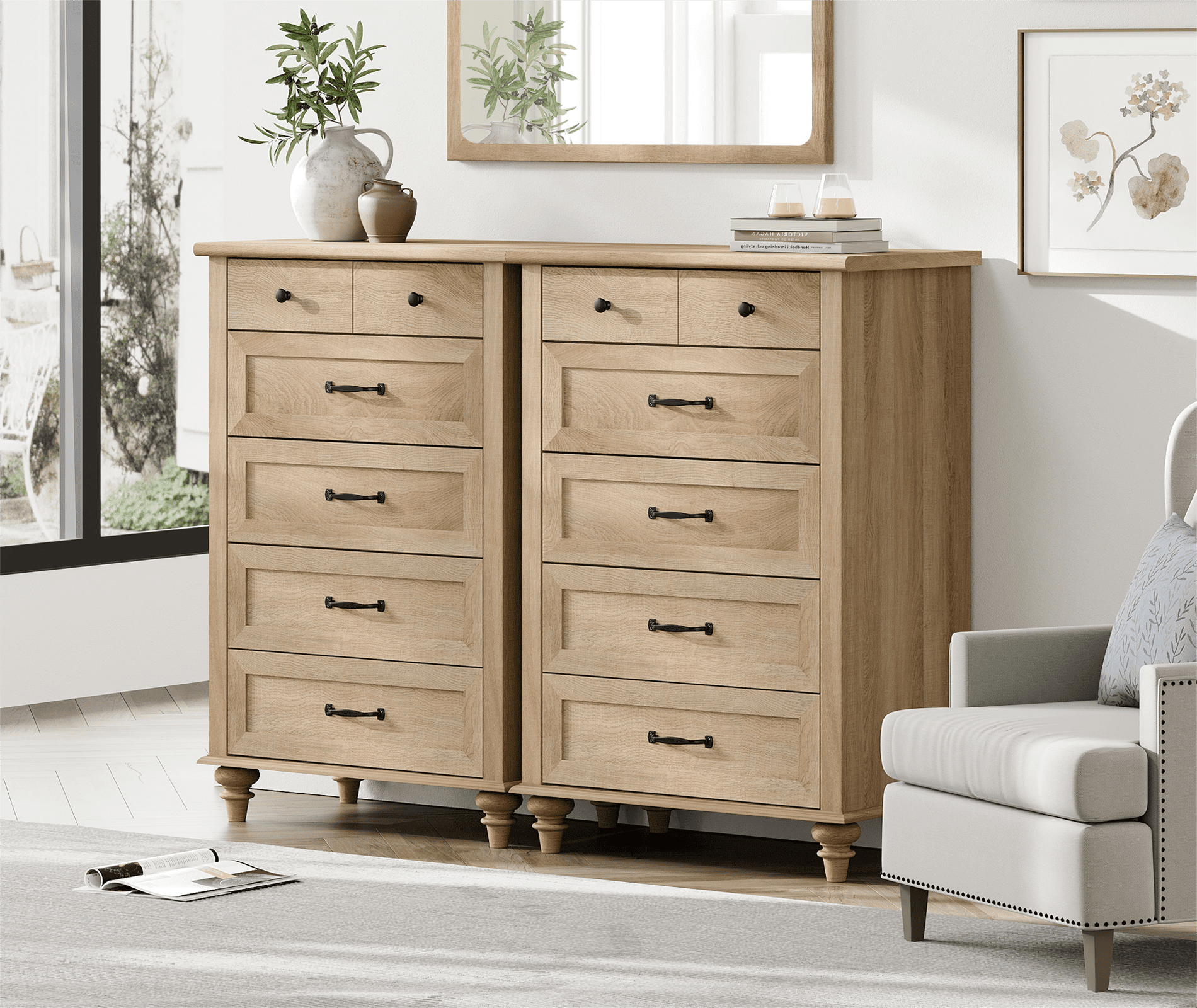 Oak Kids Dresser for Bedroom with 10 Wide Chest of Drawers Wood Dressers for Living Room Nursery Hallway White Walmart