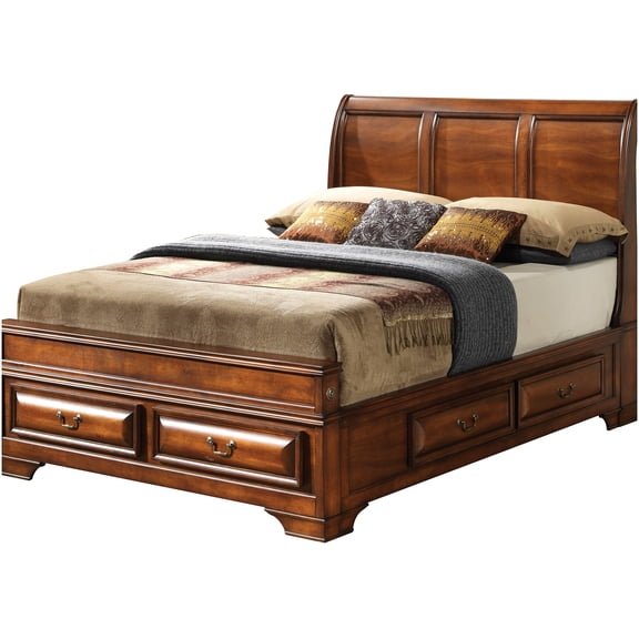 Oak King Size Storage Bed Frame with Drawers, Transitional Platform Bed for Master Bedroom