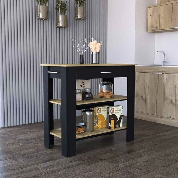 Oak Kitchen Island 40 Inches, Two Shelves For Practical Culinary Organization Neat