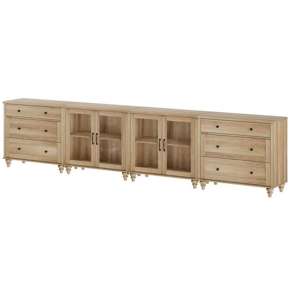 Oak Kitchen Sideboard Buffet Cabinet with Storage, 4-in-1 Glass Cabinet & Dresser Set for Dining Room, TV Console Table Entertainment Center for Living Room