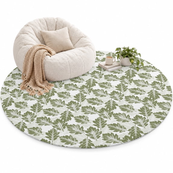 Oak Leaf Area Rug 6', Rustic Minimalist Olive Green Autumn Foliage ...