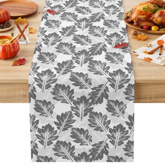 Oak Leaf Cotton Linen Table Runner Rustic Minimalist Charcoal Gray Autumn Foliage Leaves Dining Table Runners for Home Decor Party Dining Room Restaurant Kitchen Party 13" x 48"