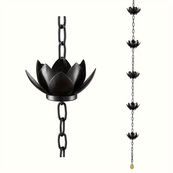 Oak Leaf Rain Chain with Adapter,Adjustable Lotus Rain Catcher Chain for Gutters Outside Downspout, for Divert Water and Home Display, Copper Powder Coated