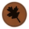 thumbnail image 1 of Oak Leaf Solid 2.5" Faux Leather Round Engraved Iron-On Patch - Brown, 1 of 6
