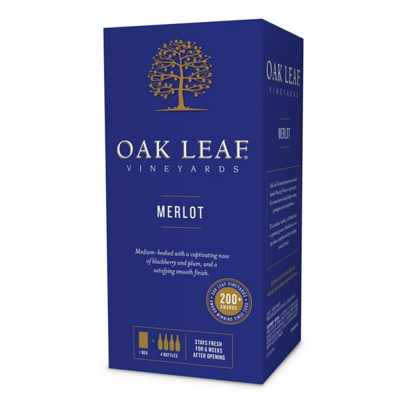 Oak Leaf Vineyards Merlot Red Wine, 3 L Bag in Box, 12.5% ABV