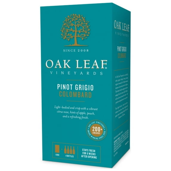 Oak Leaf Vineyards Pinot Grigio/Colombard White Wine, 3 L Bag in Box, 12.0% ABV