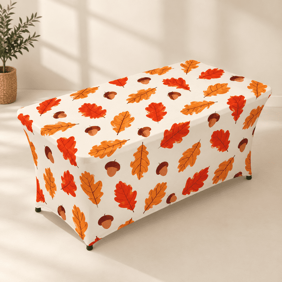 Oak Leaves Acorns Pattern Rectangular Fitted Table Cover, 24x48 Inch