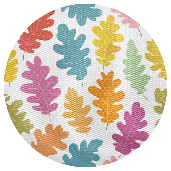 Oak Leaves Autumn Colorful PVC Round Grid Placemat Table Mat 1 Pc 15.4" x 15.4"