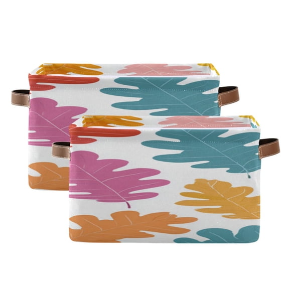 Oak Leaves Autumn Colorful Square Storage Bins with Handles Collapsible Containing Box 2 Packs
