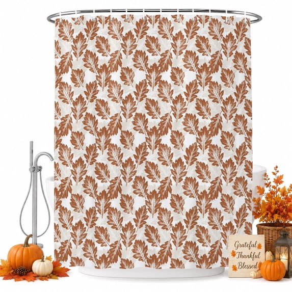 Oak Leaves Shower Curtain Set - 48" x 72" Washable Bathtub Curtain with 12 Hooks, Fall Harvest Orange Botanical Minimalist Waterproof Fabric Stall Shower Curtains for Bathroom/Bathtub Décor