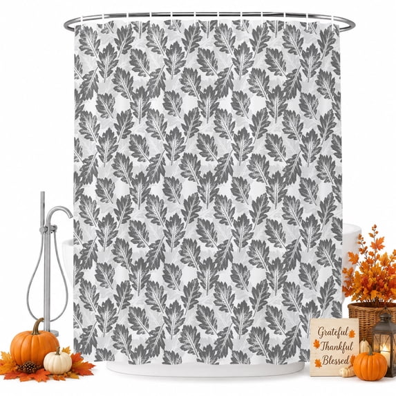 Oak Leaves Shower Curtain Set - 72" x 78" Washable Bathtub Curtain with 12 Hooks, Fall Harvest Gray Botanical Minimalist Waterproof Fabric Stall Shower Curtains for Bathroom/Bathtub Décor