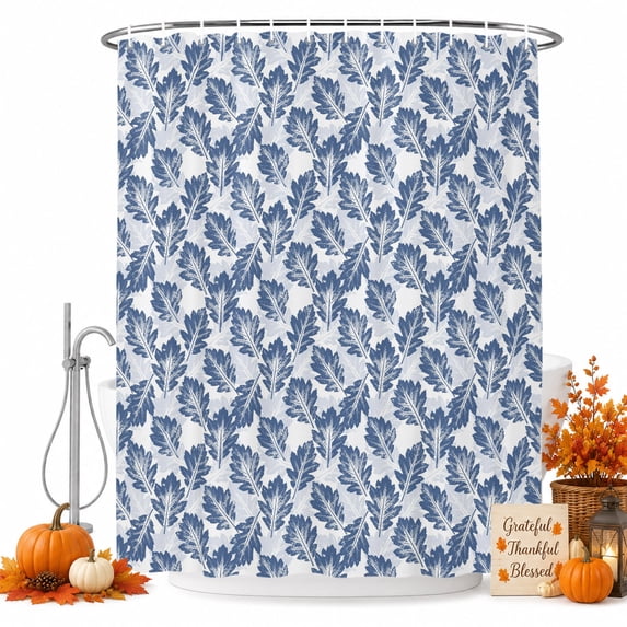 Oak Leaves Shower Curtain Set - Standard 72" x 72" Washable Bathtub Curtain with 12 Hooks, Fall Harvest Blue Botanical Minimalist Waterproof Fabric Stall Shower Curtains for Bathroom/Bathtub Décor