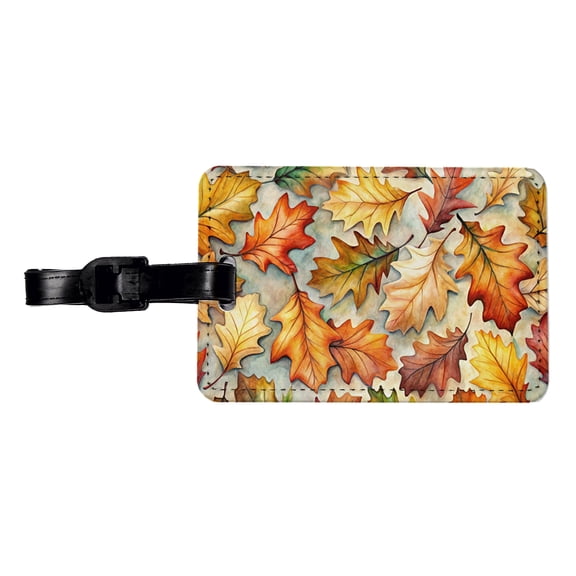 Oak Leaves Watercolor Faux Leather Travel Luggage Tag