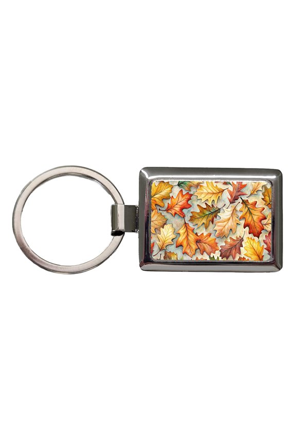 Oak Leaves Watercolor Metal Rectangle Keychain