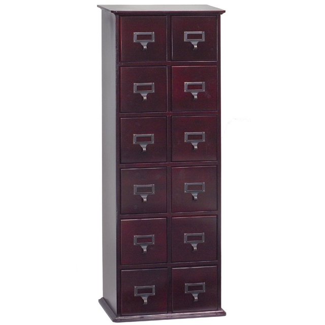 Oak Library Card File Media 12 Drawers, Cherry