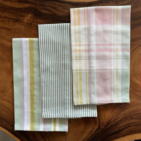 Oak & Lily 100% Cotton Kitchen Napkins Dish Towels 350 Gsm | Premium European Quality Washable, Large Size Kitchen Cloth For Roti, Cleaning, Drying | Geometric Patterns (Set Of 3)