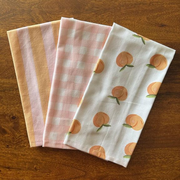 Oak & Lily 100% Cotton Kitchen Napkins Dish Towels 350 Gsm | Premium European Quality Washable, Large Size Kitchen Cloth For Roti, Cleaning, Drying | Peach & Pink (Set Of 3)