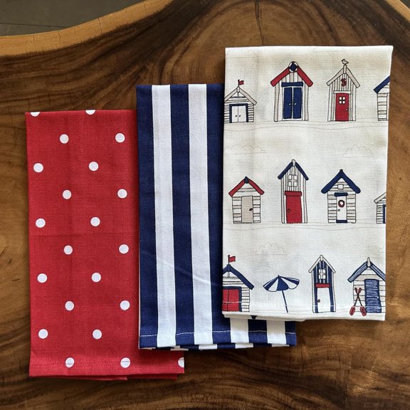 Oak & Lily 100% Cotton Kitchen Napkins Dish Towels 350 Gsm | Premium European Quality Washable, Large Size Kitchen Cloth For Roti, Cleaning, Drying | Red, White & Blue (Set Of 3)