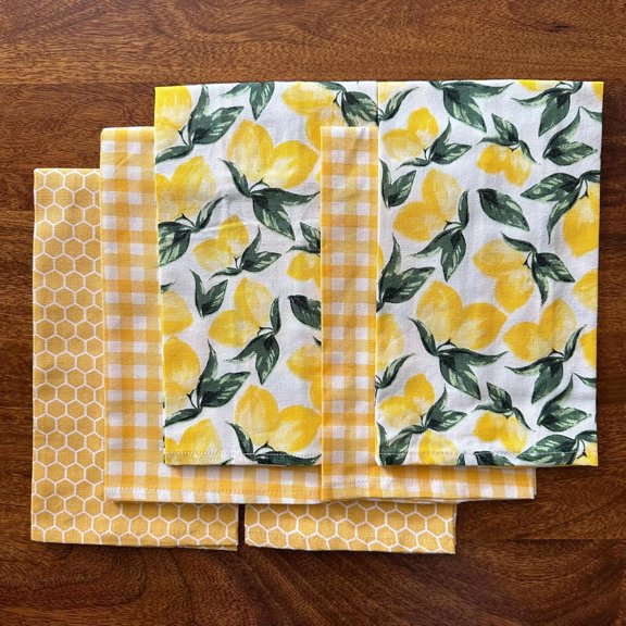 Oak & Lily 100% Cotton Kitchen Napkins Dish Towels 450 Gsm | Premium European Quality Washable, Large Size Kitchen Cloth For Roti, Cleaning, Drying | Yellow (Set Of 6)