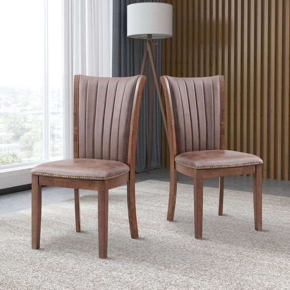 Oak Main Color - Fabric & Foam Upholstery - In Home Dining Room - Set of 2 Dining Chairs