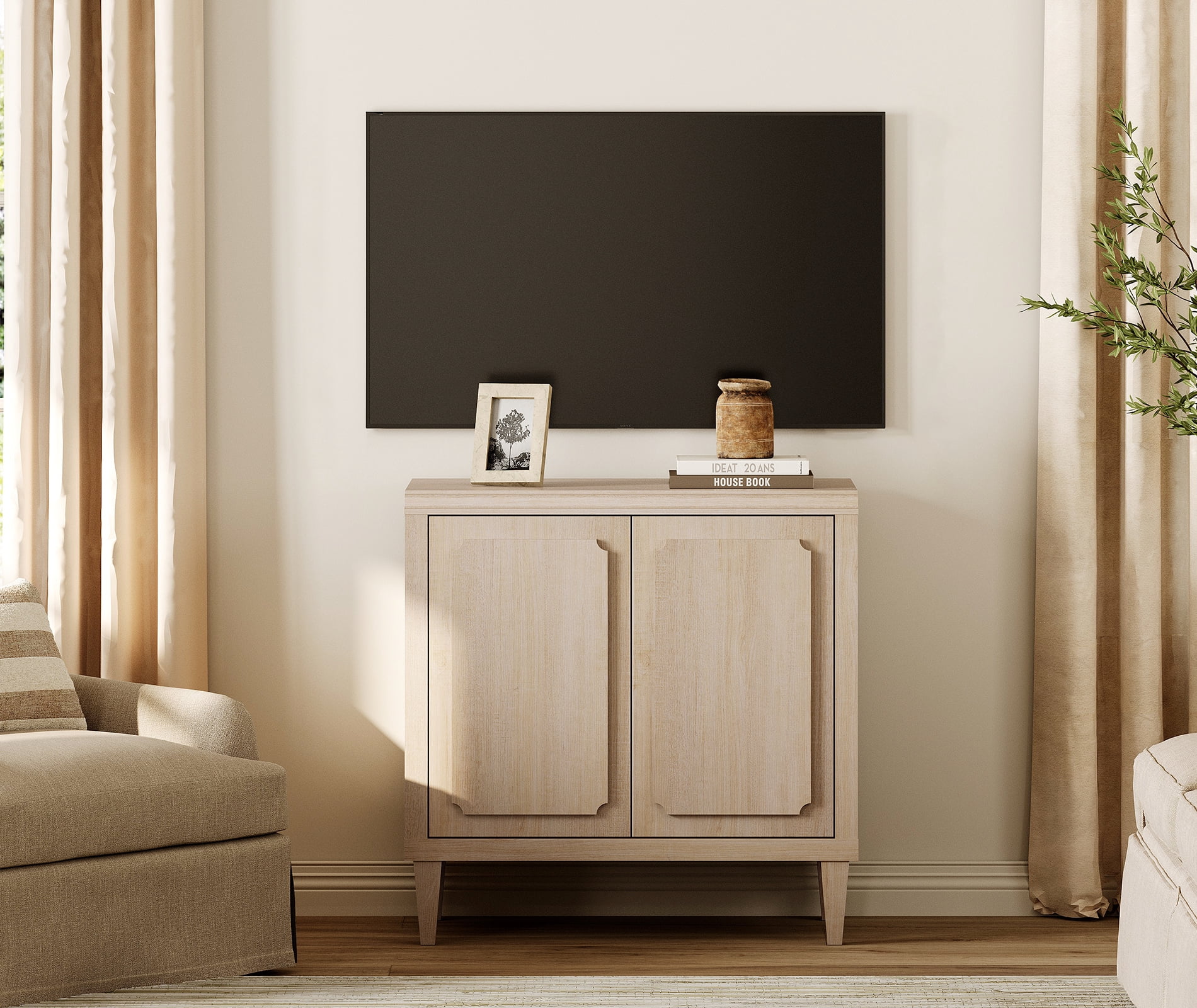 Oak Modern TV Stand for 55 Inch TVs, Wood Entertainment Center with 3 Drawers Storage for Living Room Bedroom