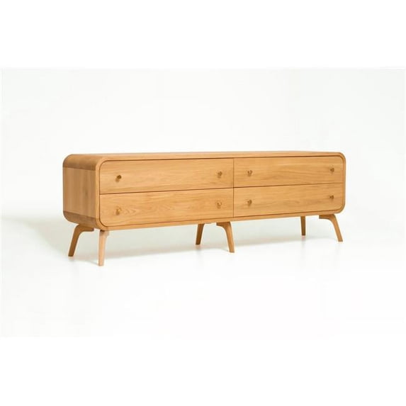Oak Mood MIA-HE811 88 in. Mia Solid Wood Floating TV Stand, Natural Oak