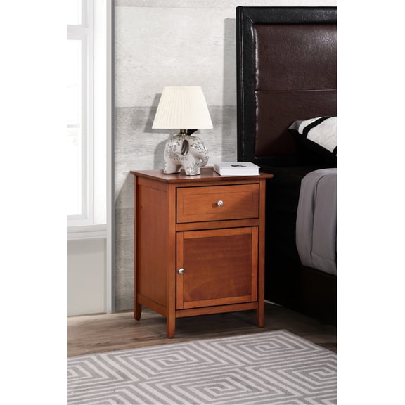 Oak Nightstand with Hidden Cabinet and Smooth Drawer/Transitional Style for Bedroom Decor
