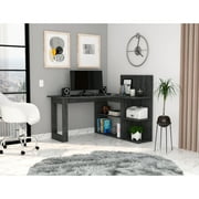 Oak Office Furniture , L-shaped Desk With Right Return, Five Open Shelves, Modern Rectangular Style, Particle Board Construction Writing Computer - Hue, Interior,