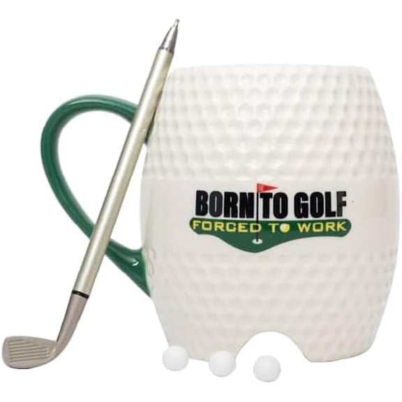 Oak Patch Gifts Ceramic Golf Mug Born to Golf Forced to Work 16 Ounce White Black Green