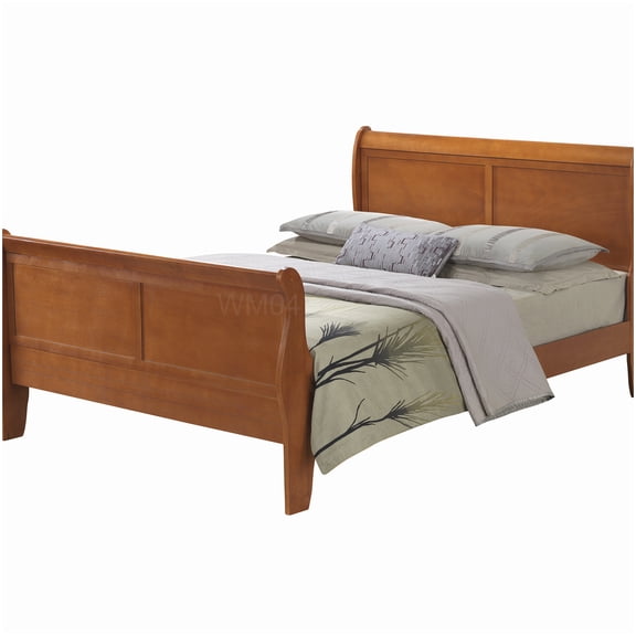 Oak Platform Bed Frame Full Size, with Classic Headboard and Wood Slats, Box Spring Alternative, Warm Tone