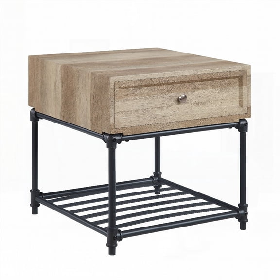 Oak & Sandy Black Finish End Table - KD and Storage Space