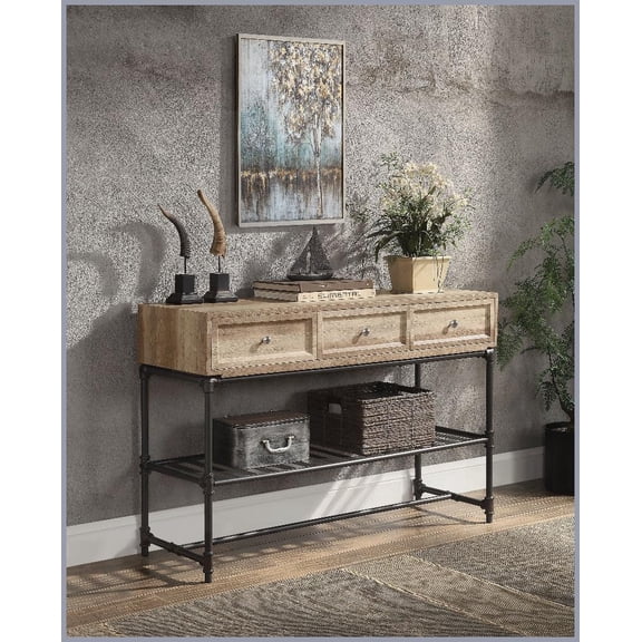 Oak & Sandy Gray Industrial Coffee Table for Living Room - KD Design with Storage & Sturdy Metal Legs