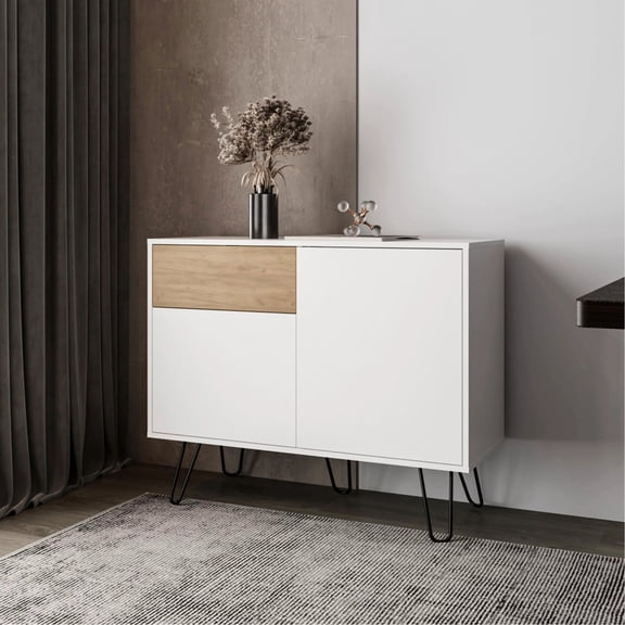 Oak Sideboard with White | Enhances Dining Room Storage | Presents a Modern and Rustic Piece