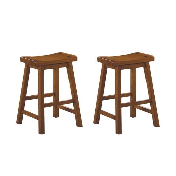 Oak Solid Wood Saddle Seat Bar Stool Set Of 2 - Armless Kitchen Height Stools For Dining Or Counter Use