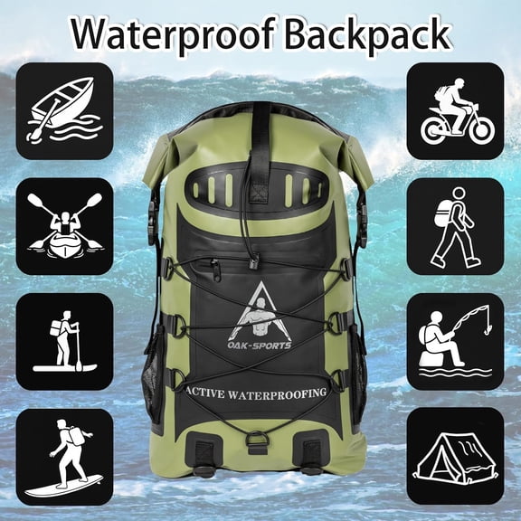 Oak-Sports Dry Bag Waterproof Backpack 5L/10L/20L, Roll Top Lightweight Beach Bag with Double Zipper Seal for Swimming, Kayaking, Hiking, Boating, Adjustable Shoulder Strap