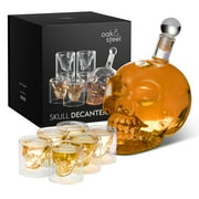 Oak & Steel 25oz Skull Decanter Set with Glasses (6 Unique Skull Glasses) - Skull Bottle Decanters for Alcohol, Whiskey, Tequila, Vodka