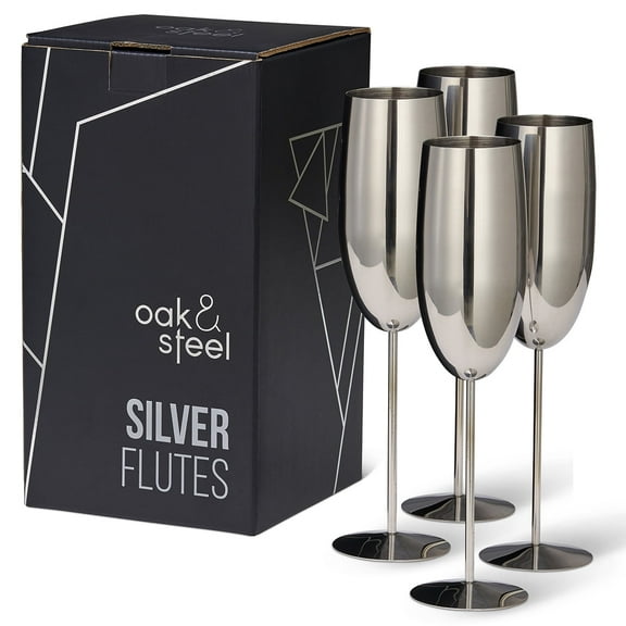 Oak & Steel 4-Pack 10oz Unbreakable Champagne Flute Glasses for Wedding, Anniversary, Christmas