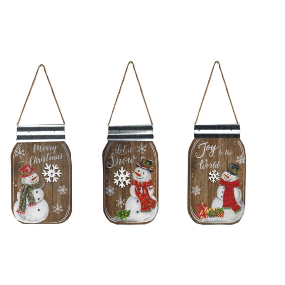 Oak Street Wholesale Christmas Mason Jar Wall Plaques Light Up 3 Pieces Wood Metal
