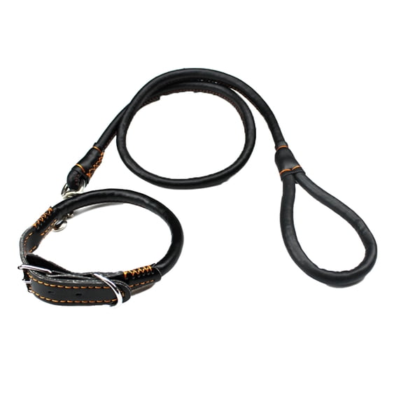 - Oak Tanned Leather Round Dog Collar, Black,
