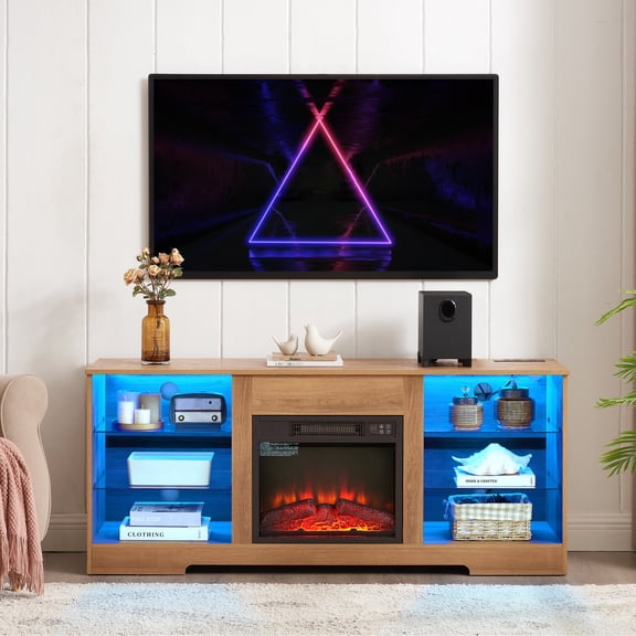 Oak Tone - 3D Fireplace Visible from All Front Angles - Movie Night - Immersive Experience