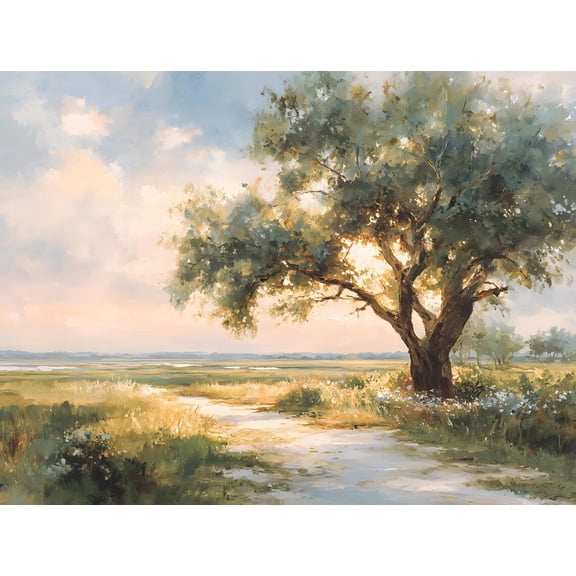 Oak Tree Country Road Landscape Rustic Farmhouse Poster Unframed Paper Print