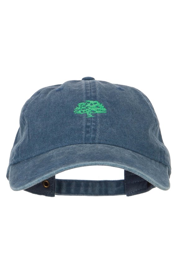 Oak Tree Embroidered Washed Buckle Cap - Navy OSFM