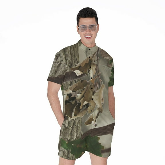 Oak Tree Hunting Camouflage Short Sleeve Men'S Rompers, Hunter Hunting Casual Summer Jumpsuits Outfit